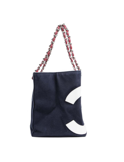 CHANEL bag '5' in navy blue canvas and quilted silver leather