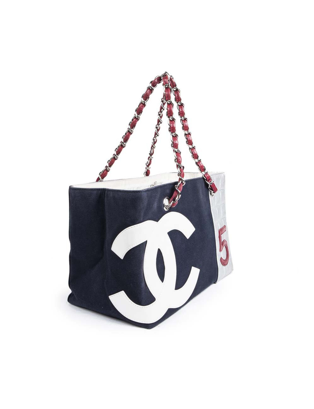 CHANEL bag '5' in navy blue canvas and quilted silver leather