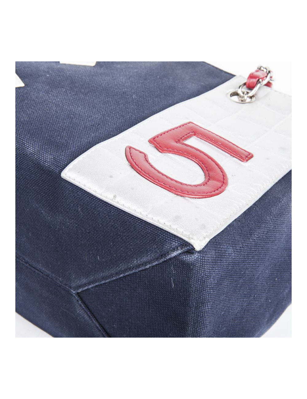 CHANEL bag '5' in navy blue canvas and quilted silver leather