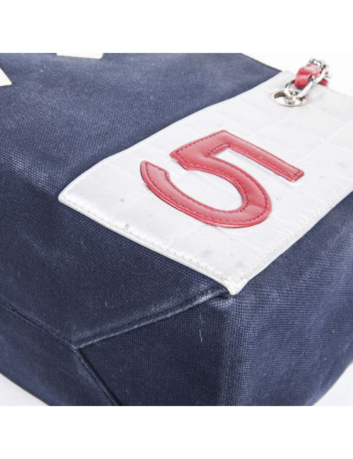 CHANEL bag '5' in navy blue canvas and quilted silver leather