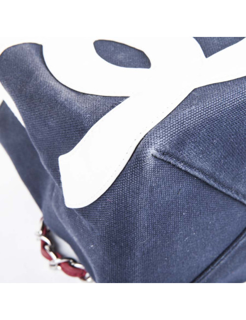 CHANEL bag '5' in navy blue canvas and quilted silver leather