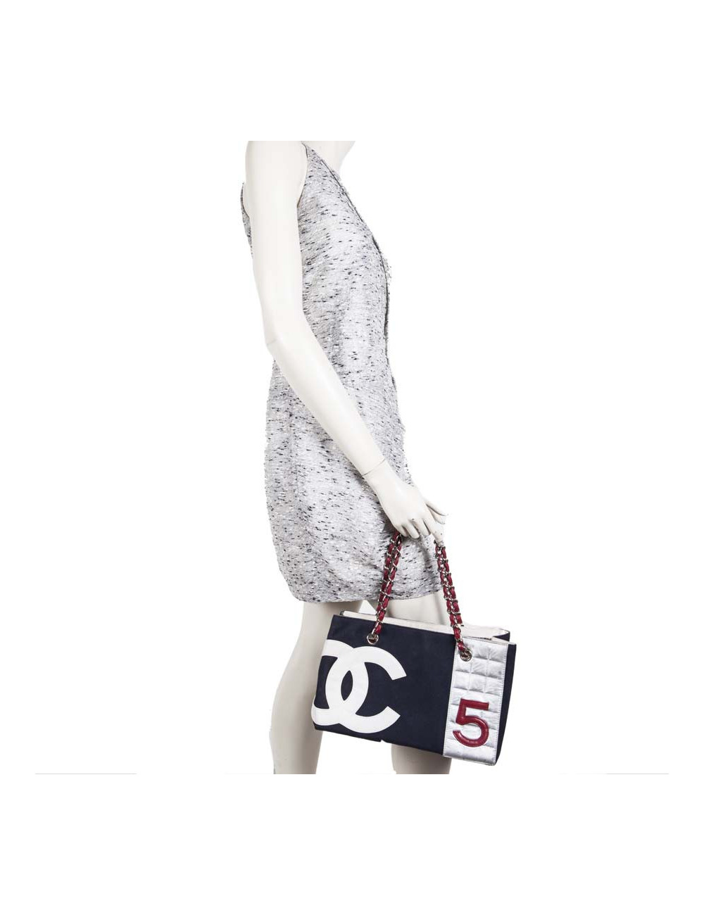 CHANEL bag '5' in navy blue canvas and quilted silver leather