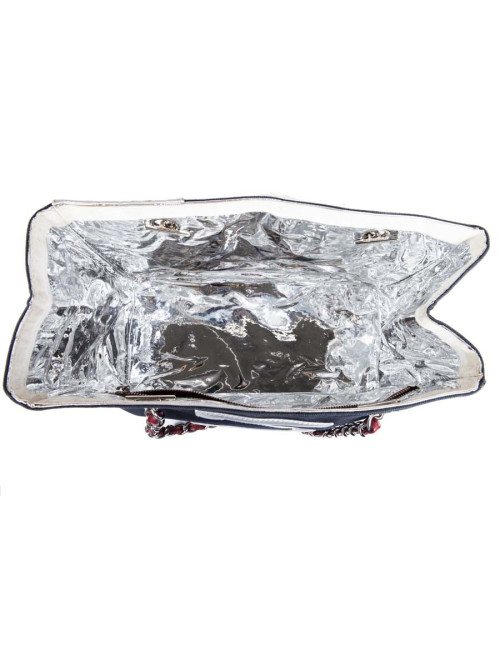 CHANEL bag '5' in navy blue canvas and quilted silver leather