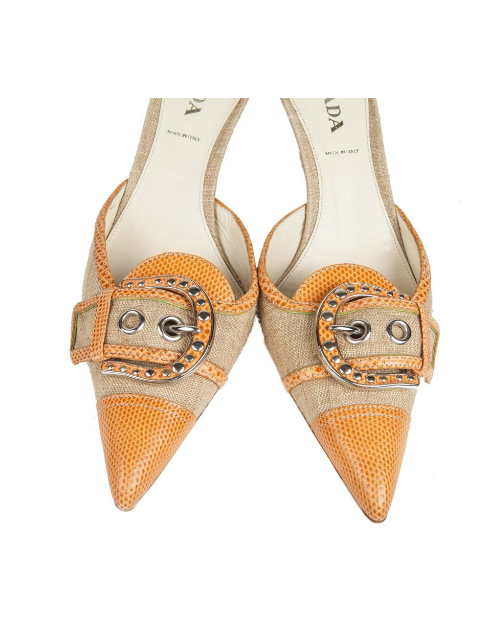 Mules PRADA 39.5 T canvas and snake