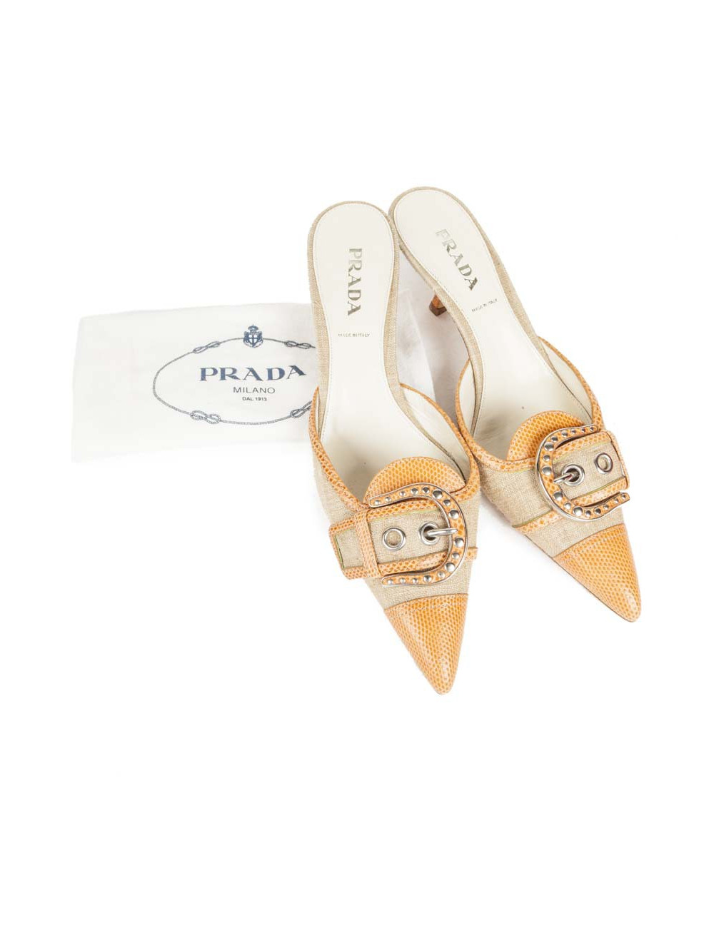 Mules PRADA 39.5 T canvas and snake