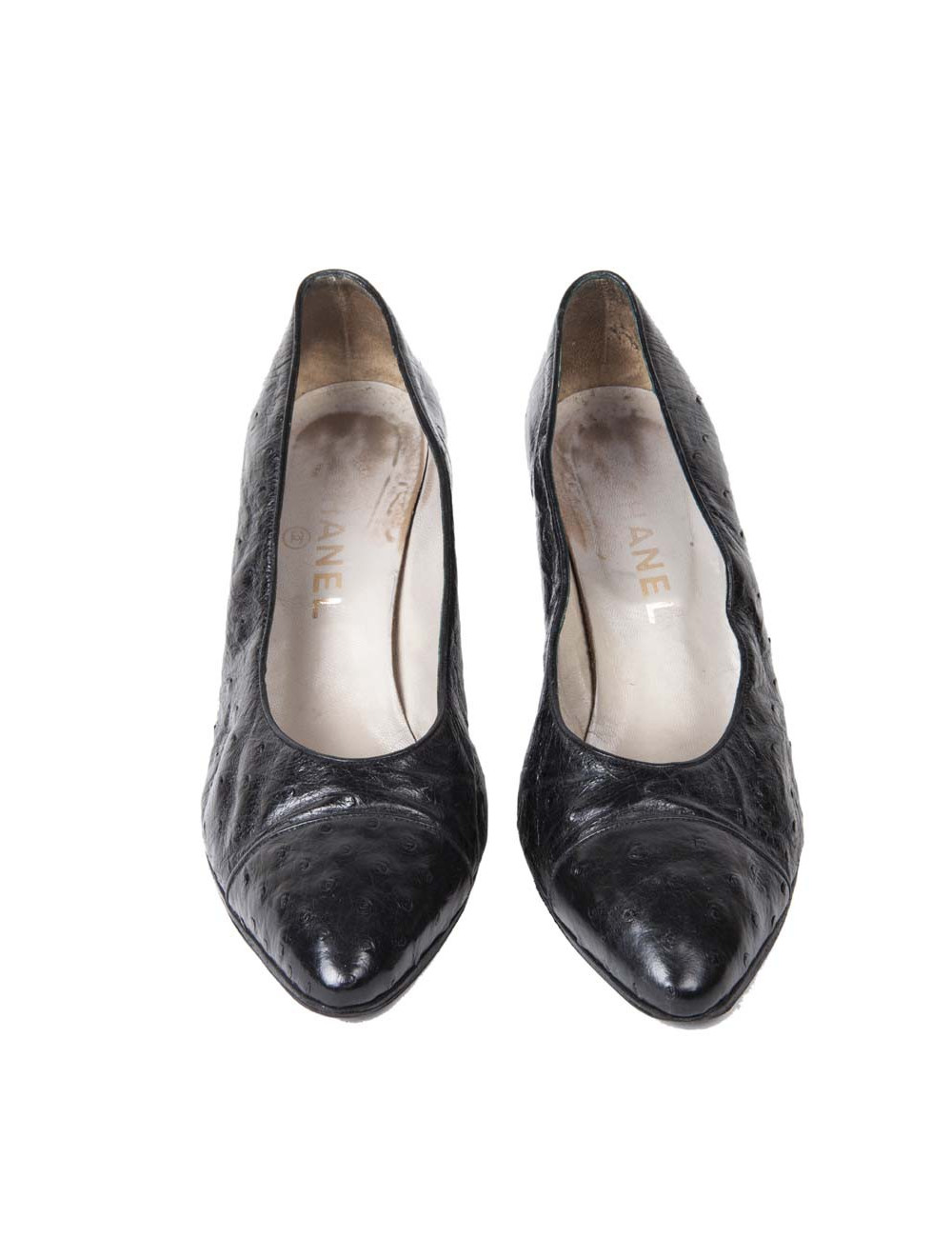 Escarpins Chanel T8 US  autruche noir