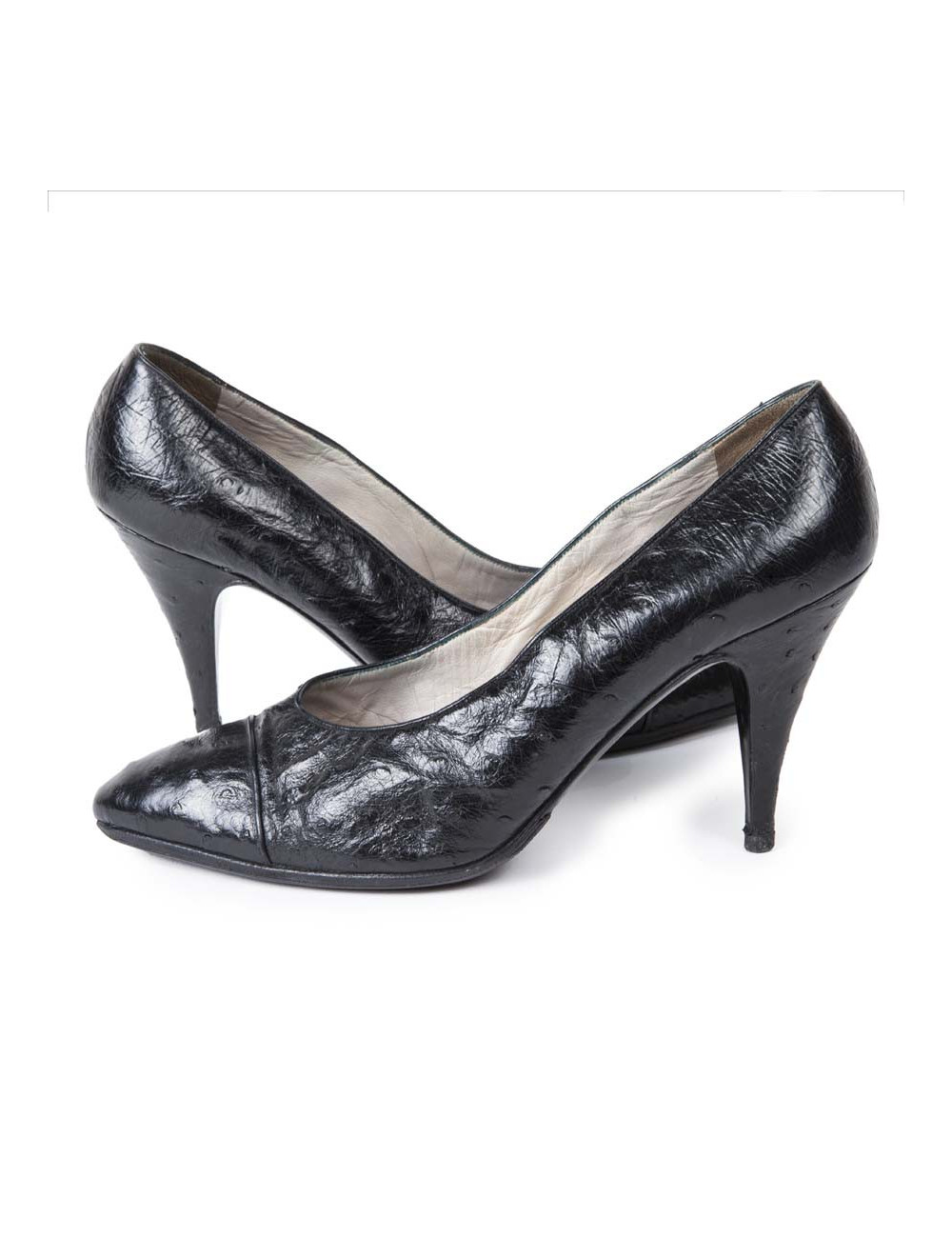 Escarpins Chanel T8 US  autruche noir