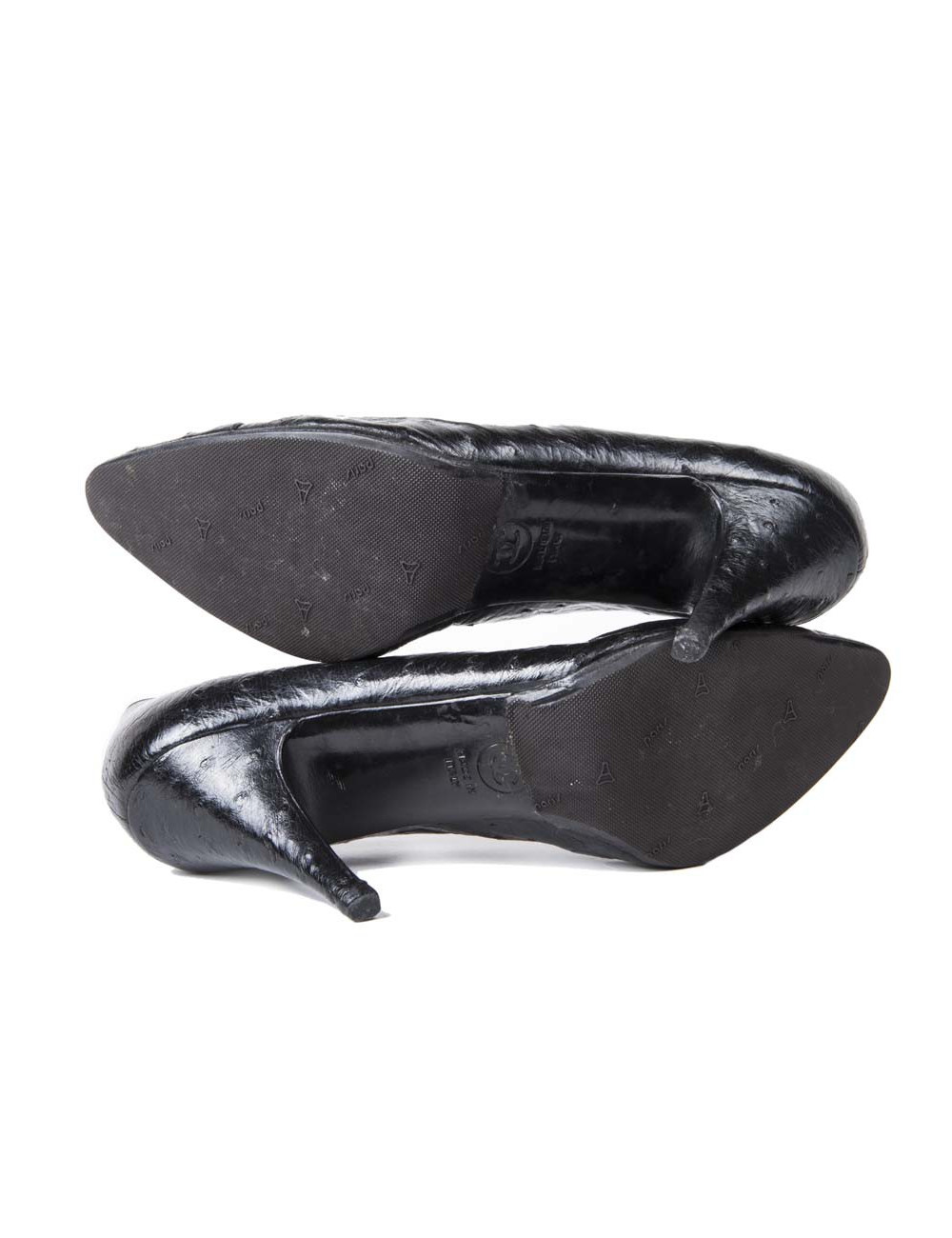 Escarpins Chanel T8 US  autruche noir