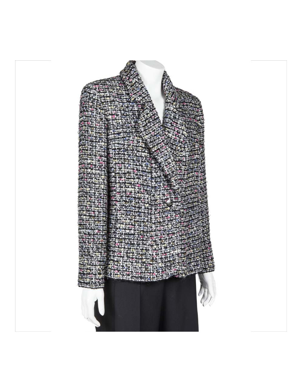 Veste CHANEL T 46 en tweed blanc gris et rose