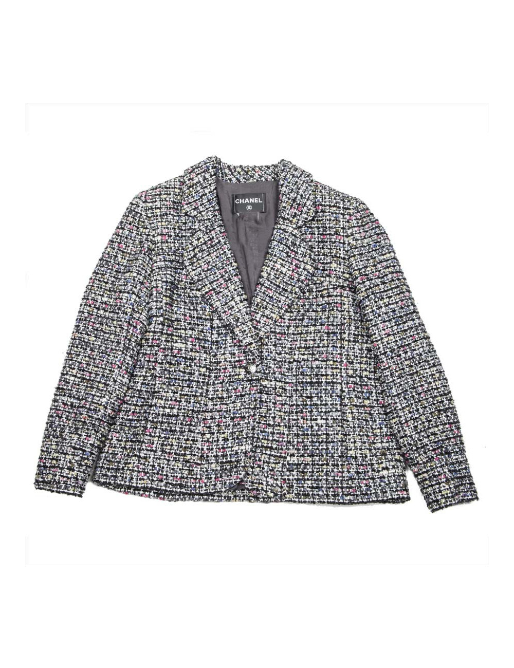Veste CHANEL T 46 en tweed blanc gris et rose