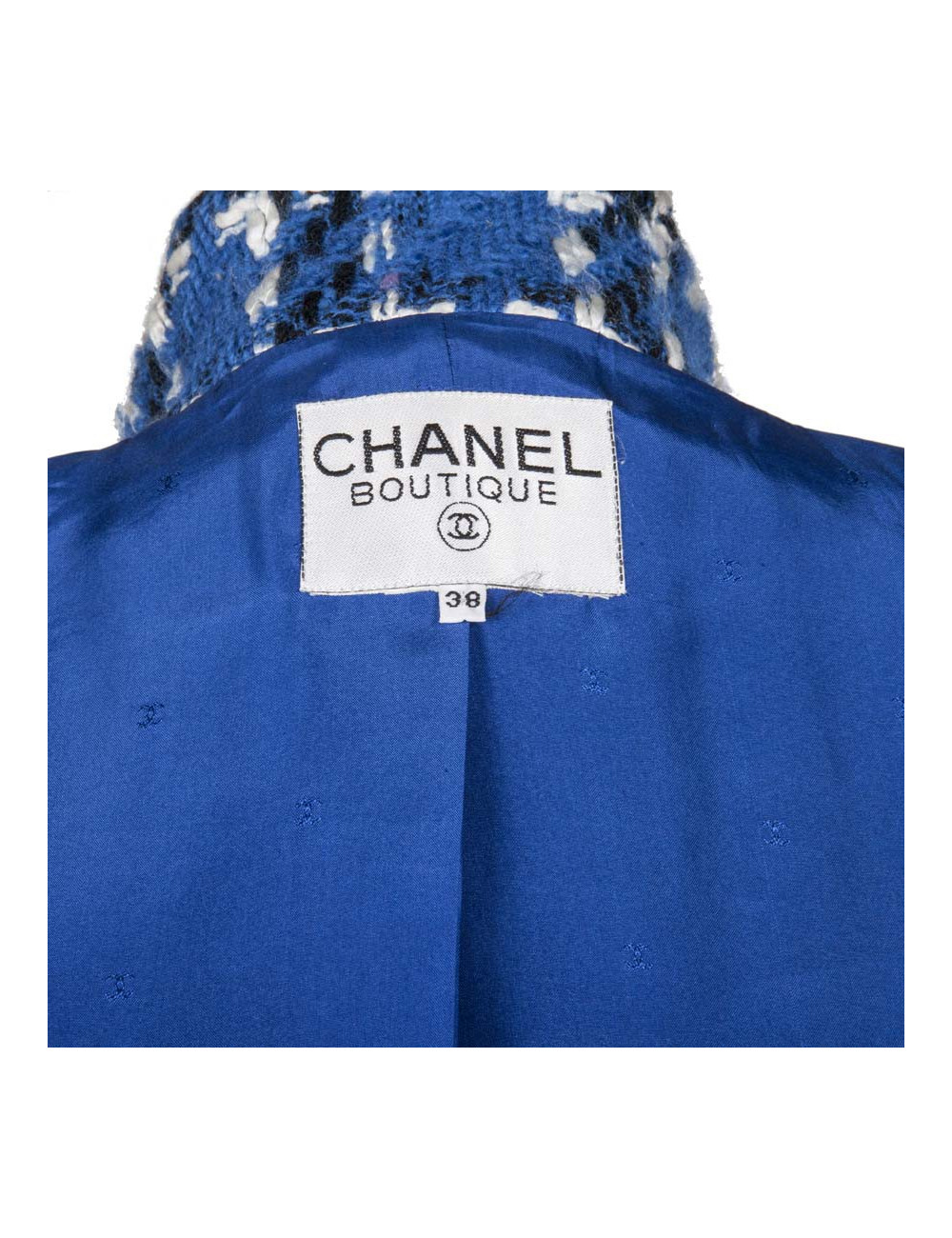 Veste CHANEL T38 tweed bleu