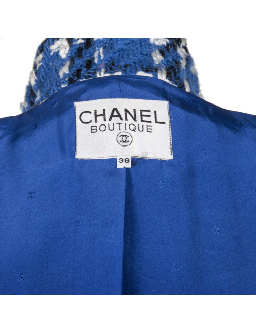 Veste CHANEL T38 tweed bleu