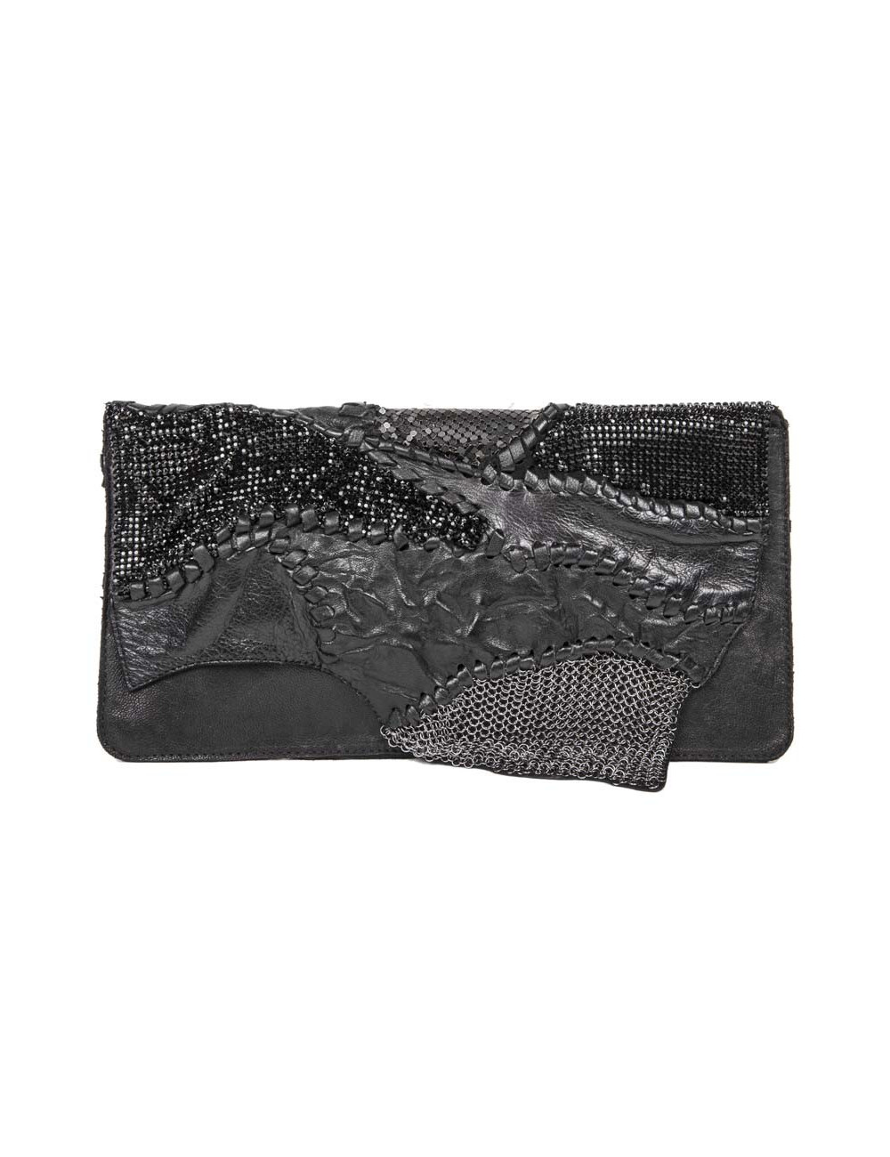 Pochette BALMAIN du soir patchwork en cuir noir