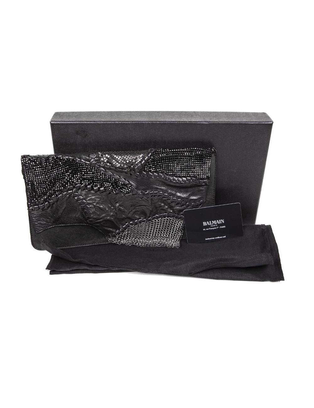 Pochette BALMAIN du soir patchwork en cuir noir