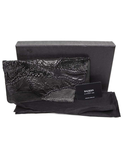 Pochette BALMAIN du soir patchwork en cuir noir