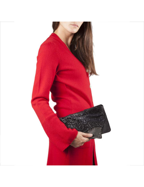 Pochette BALMAIN du soir patchwork en cuir noir