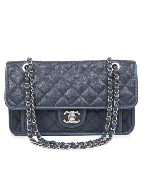 Sac CHANEL cuir grainé bleu