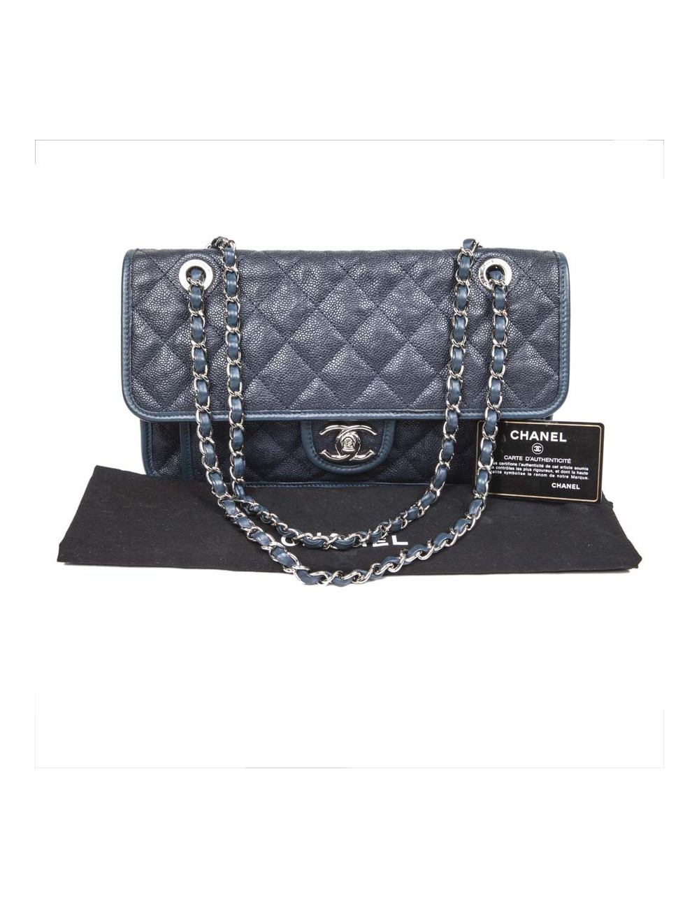 Sac CHANEL cuir grainé bleu