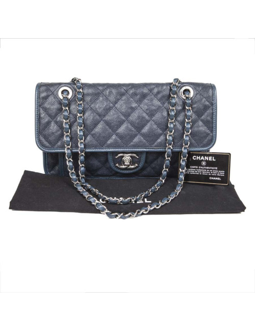 Blue grain quilted leather CHANEL bag
