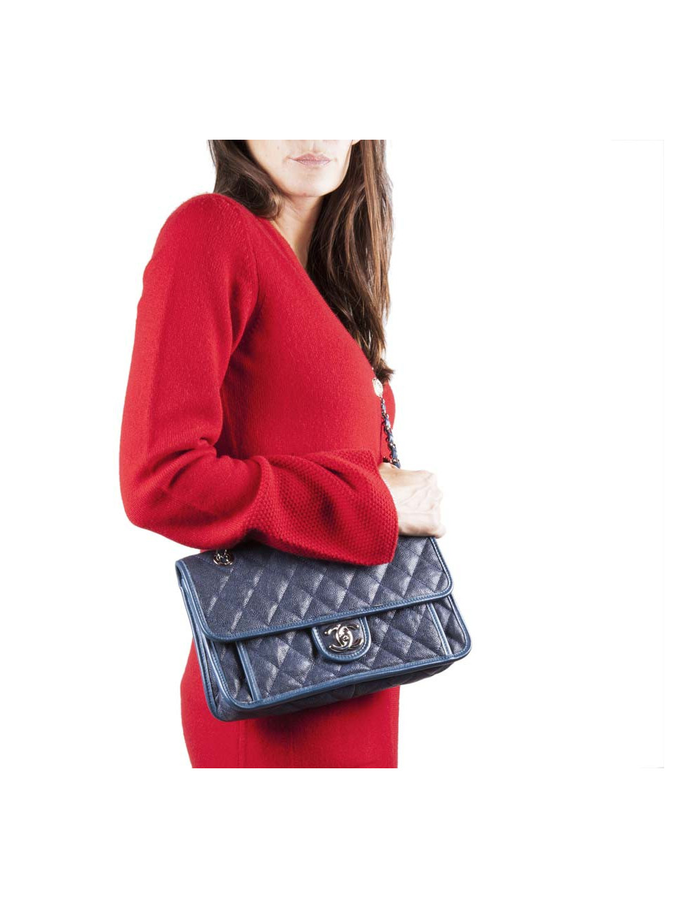 Sac CHANEL cuir grainé bleu