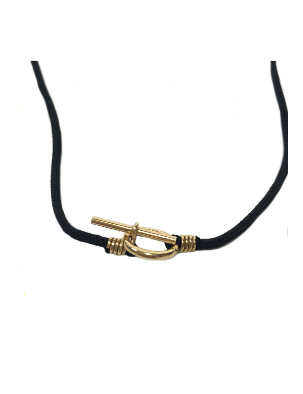 HERMES necklace in gold and black fabric cord