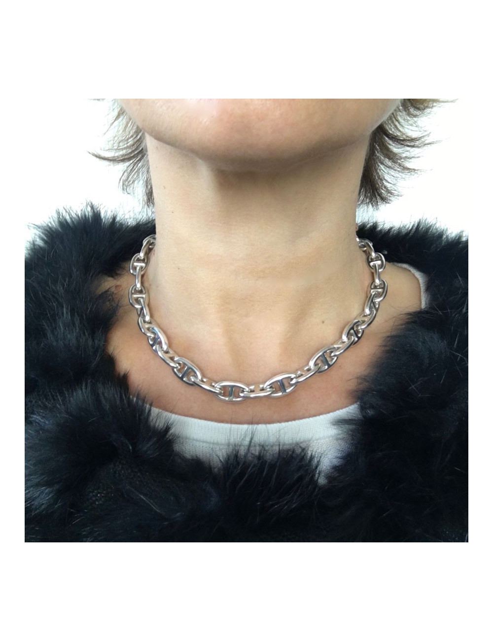 Collier HERMES chaîne d'ancre en argent massif