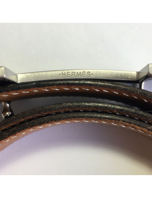 Ceinture HERMES T 75 réversible en cuir box noir et cuir grainé gold