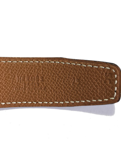 Ceinture HERMES T 75 réversible en cuir box noir et cuir grainé gold