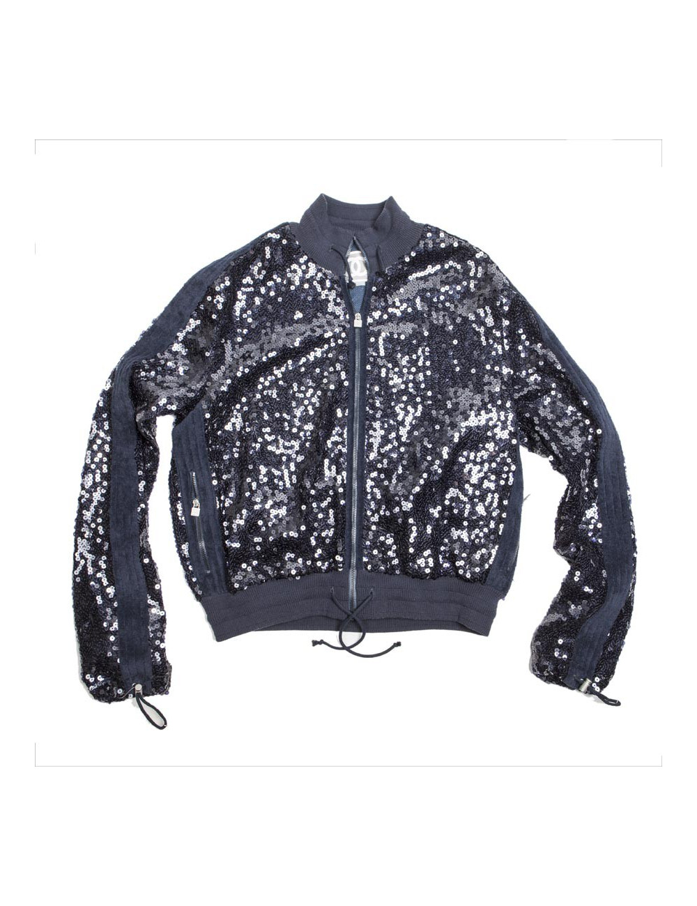 Blouson CHANEL T 50 sequins bleu marine