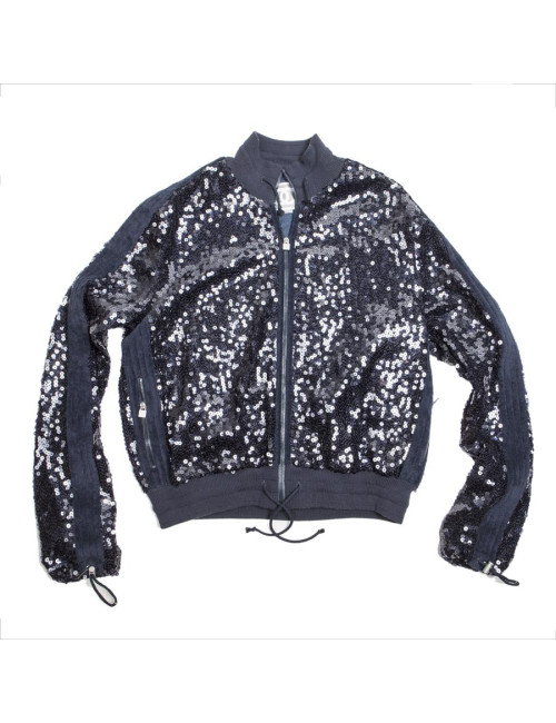Blouson CHANEL T 50 sequins bleu marine