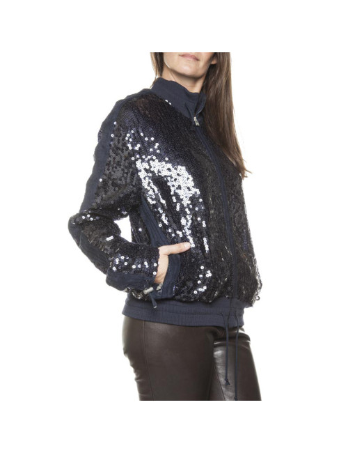 Blouson CHANEL T 50 sequins bleu marine