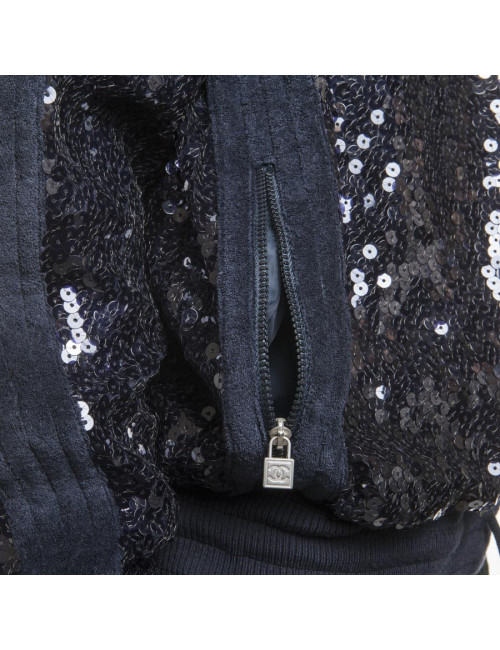 Blouson CHANEL T 50 sequins bleu marine
