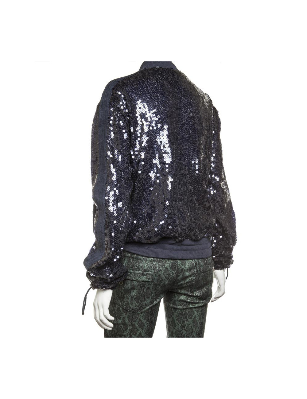 Blouson CHANEL T 50 sequins bleu marine