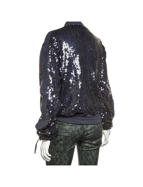 Blouson CHANEL T 50 sequins bleu marine
