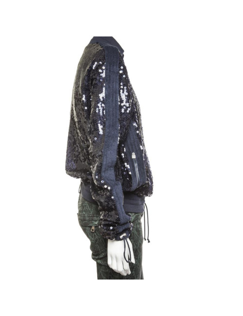 Blouson CHANEL T 50 sequins bleu marine