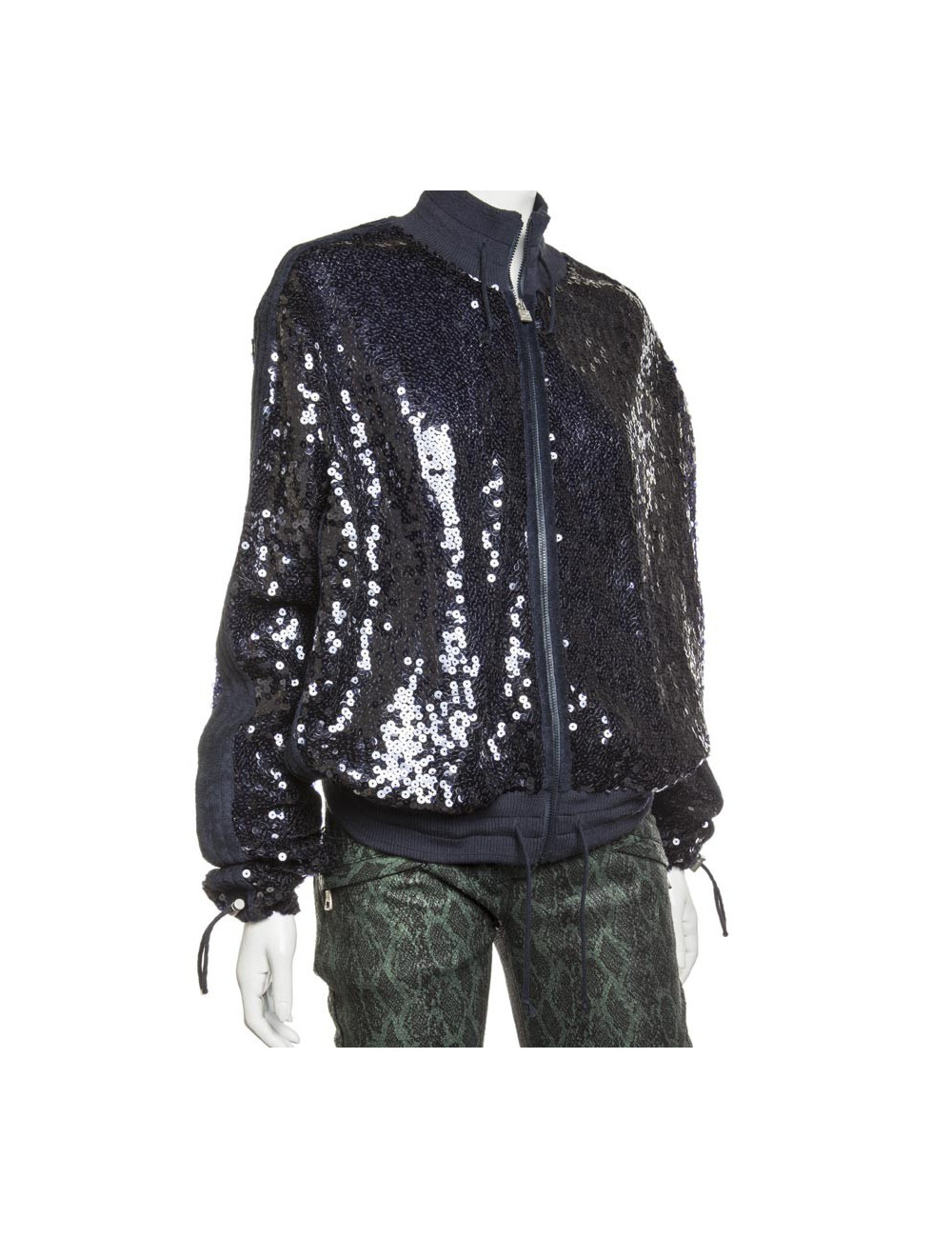 Blouson CHANEL T 50 sequins bleu marine