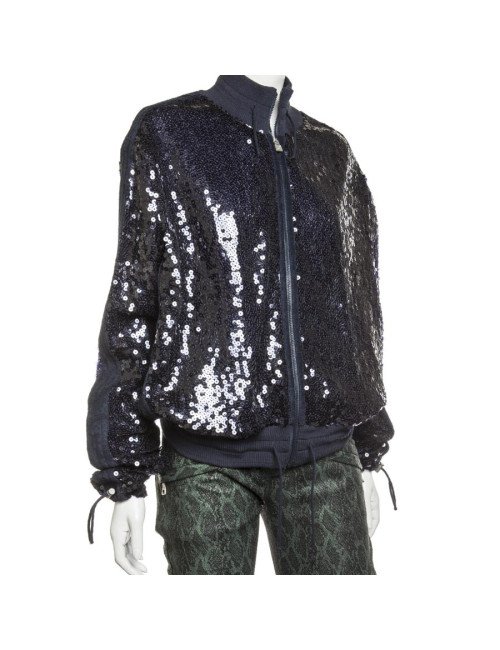 Blouson CHANEL T 50 sequins bleu marine