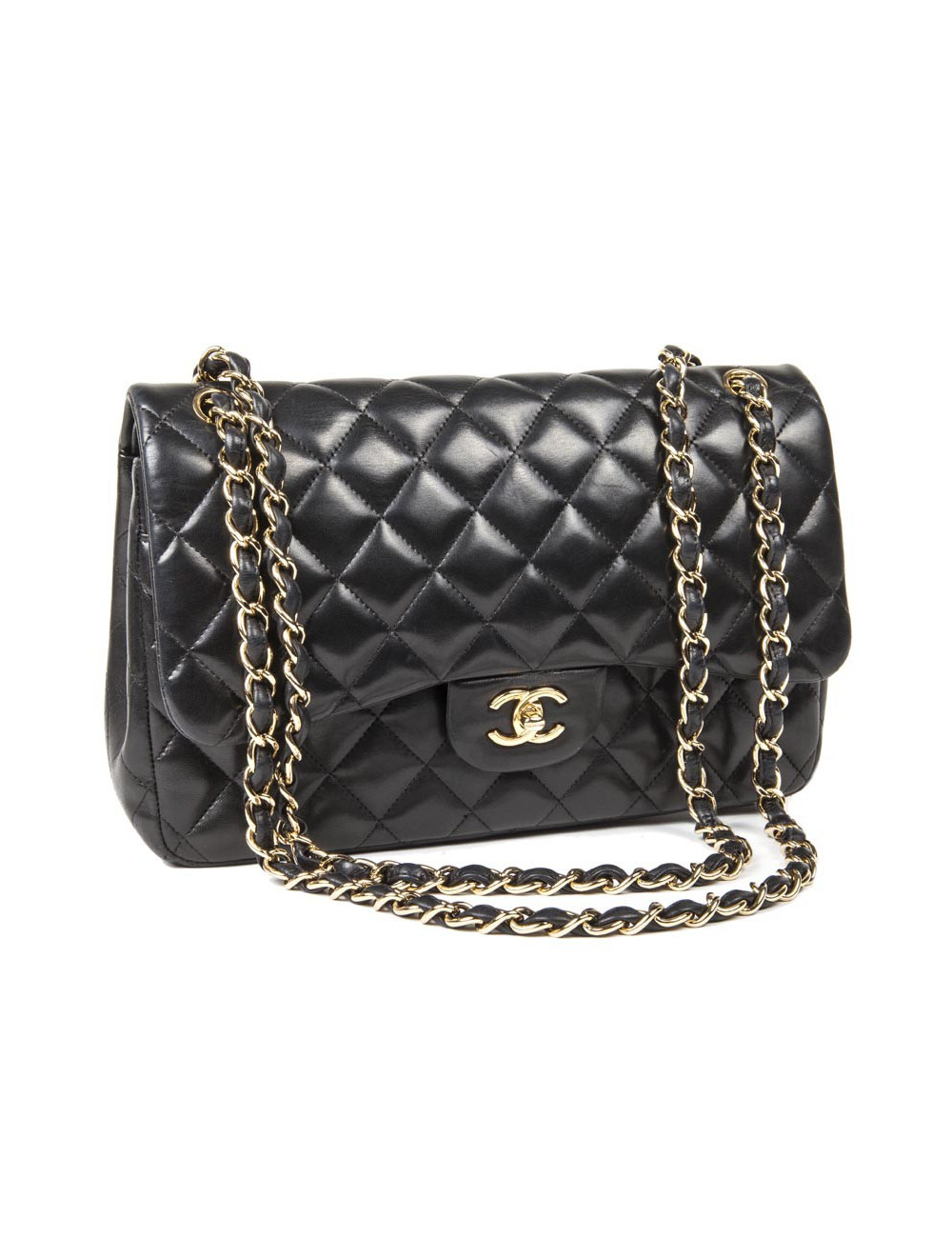 Sac Jumbo CHANEL en cuir lisse noir doré
