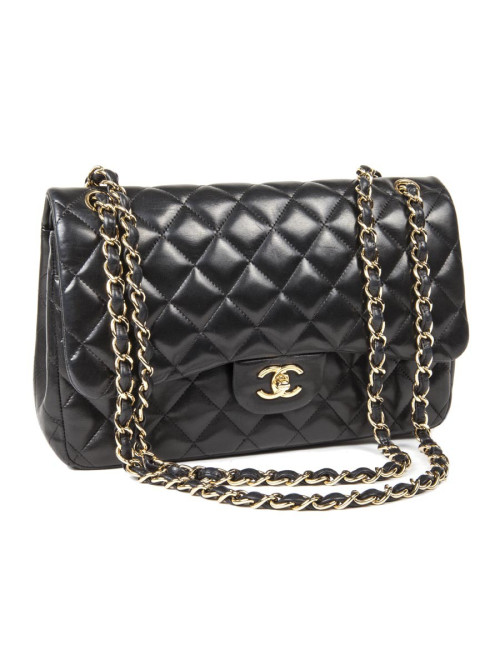 Sac Jumbo CHANEL en cuir lisse noir doré