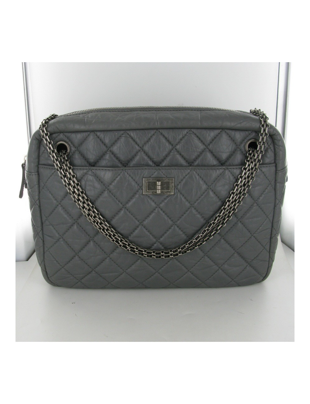 CAMERA cuir irisé gris anthracite CHANEL