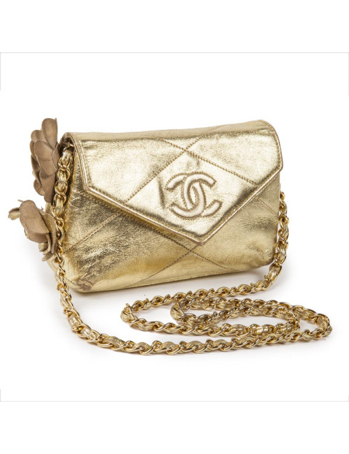 Petit sac doré CHANEL cuir vieilli doré