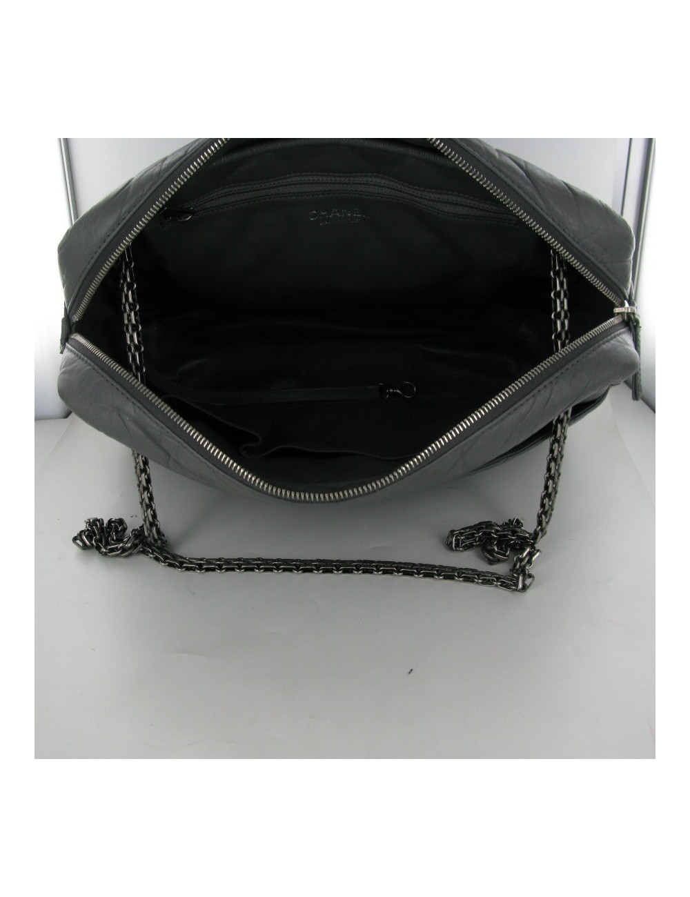 CAMERA cuir irisé gris anthracite CHANEL