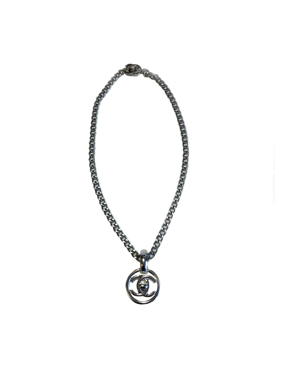 Collier CHANEL en métal argenté