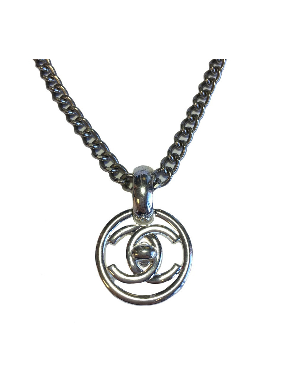 Collier CHANEL en métal argenté