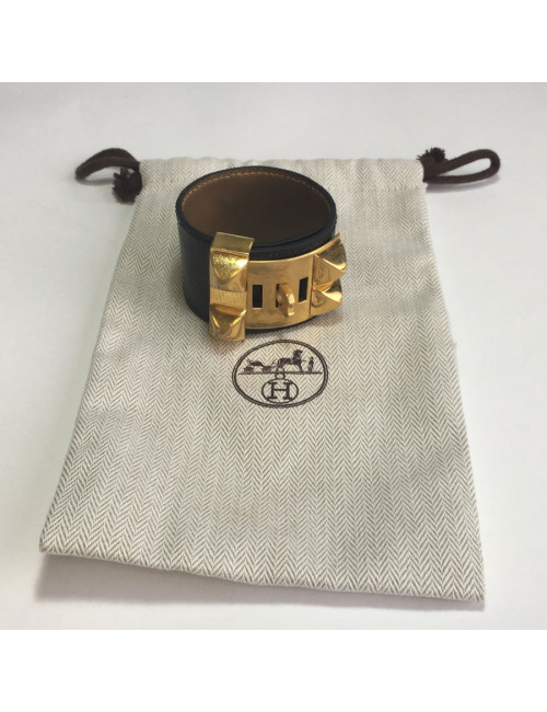 Manchette HERMES Médor en cuir noir 