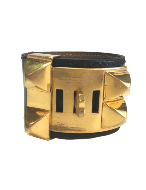 Manchette HERMES Médor en cuir noir 