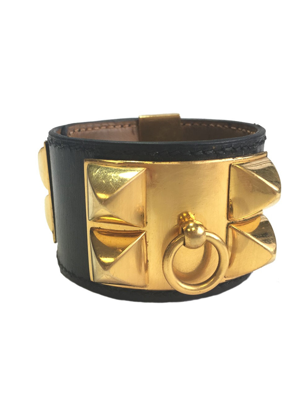 Manchette HERMES Médor en cuir noir 