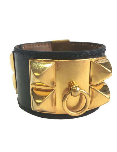 Manchette HERMES Médor en cuir noir 