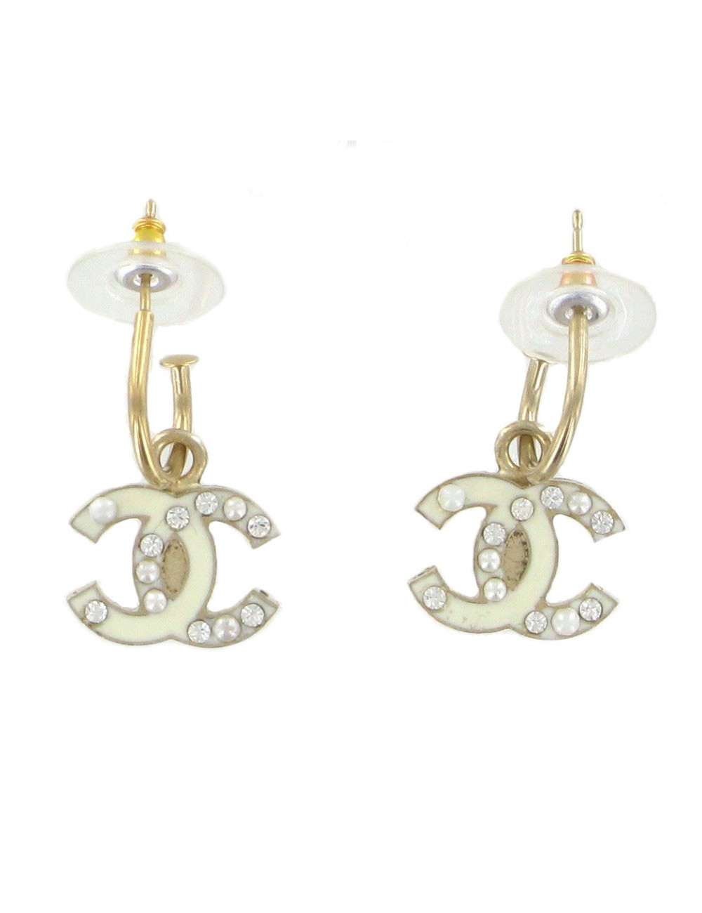 Clous d'oreilles CC émaillé blanc CHANEL