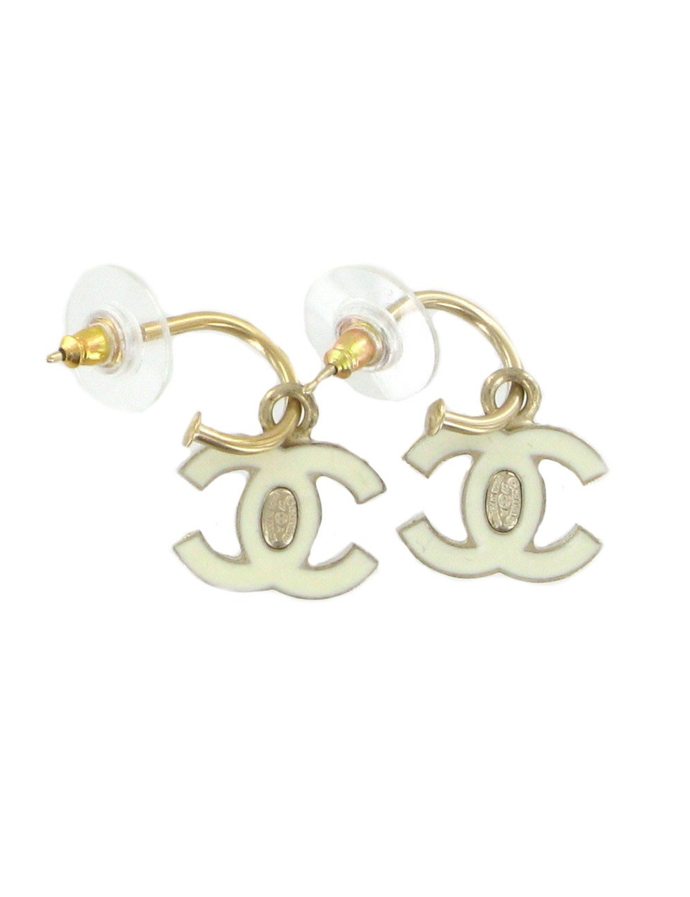 Clous d'oreilles CC émaillé blanc CHANEL